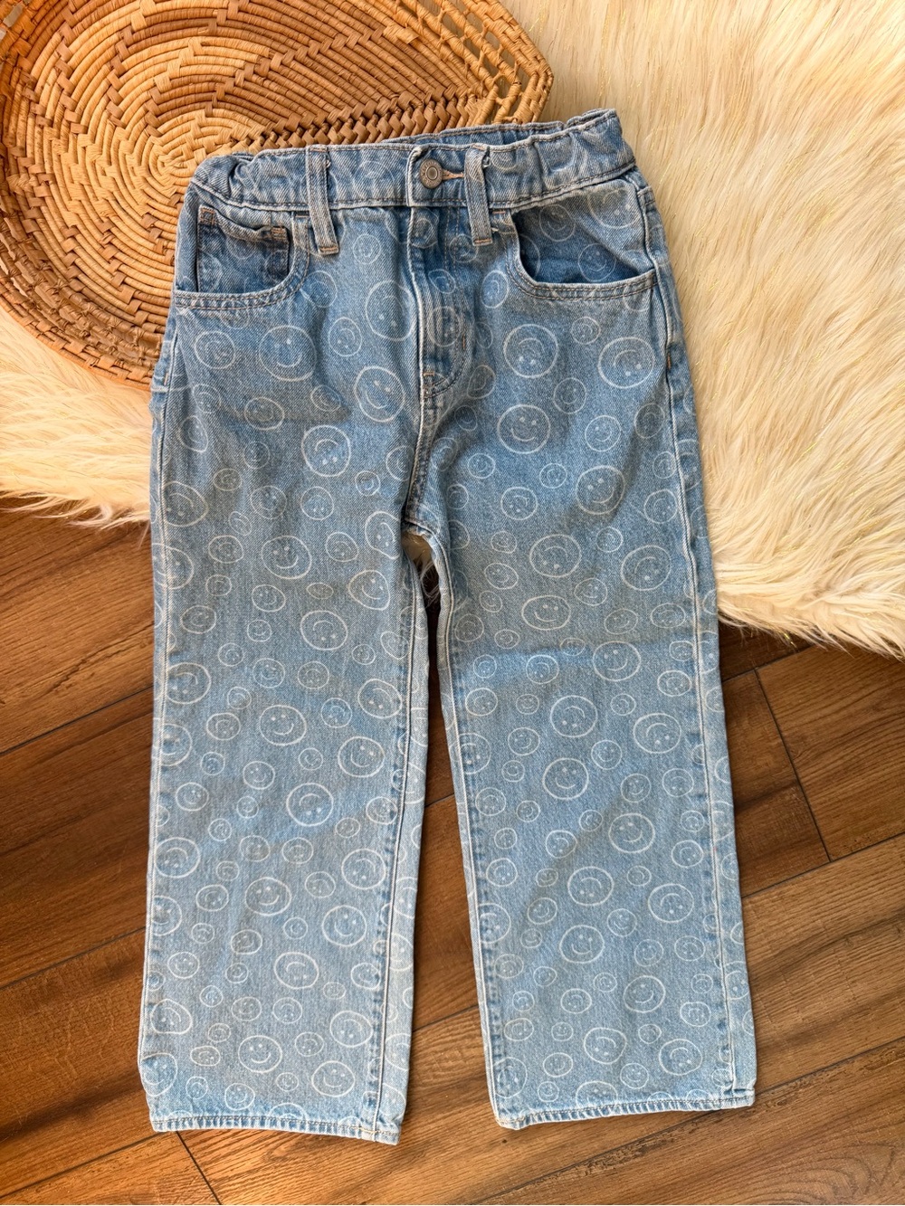 Old Navy Smiley Face High Waisted Baggy Wide Leg Denim Jeans Girls Size 10